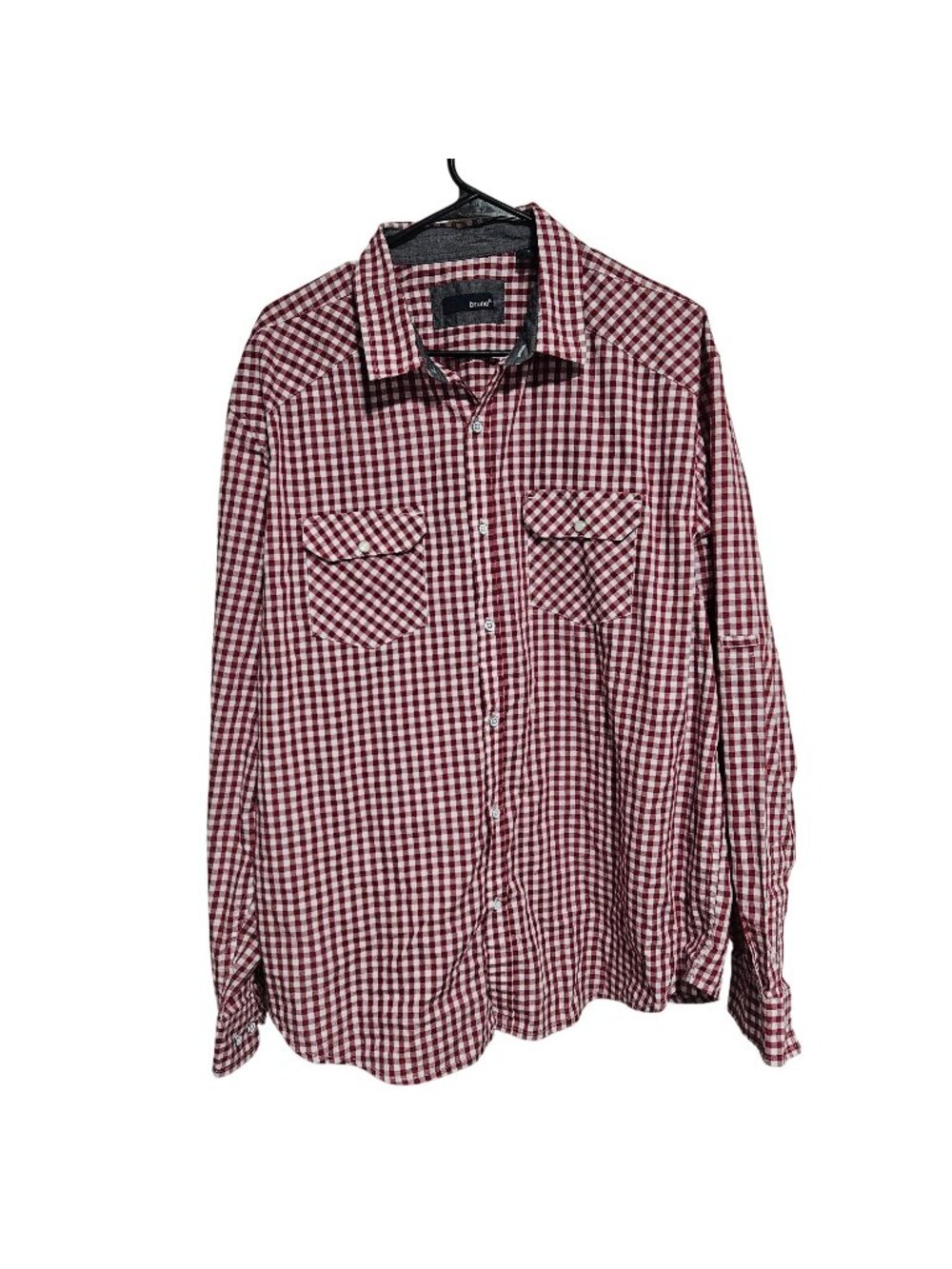 Bruno Gingham Button Up Shirt Mens Size XL Red Long Sleeve Cotton Blend Casual